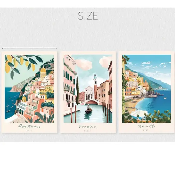Quadros decorativos Italiano Costa Azul Viagens Cenário (3 peças)