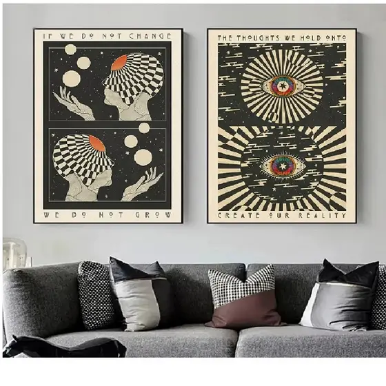 Quadros decorativos Retro Bohemian Psychedelic Canvas Painting, 70s (2 peças)
