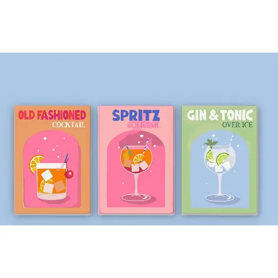 Quadros decorativos Arte Drinks coloridos bebidas (3 peças)