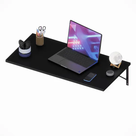 Mesa Escrivaninha MDF 90 cm Preta Suspensa Moderna Home Office Quarto Estudo Computador Notebook