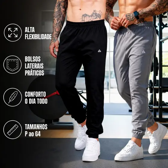 Kit 2 Calça Plus Size P ao G4 Masculina Helanca Jogger Treino Casual