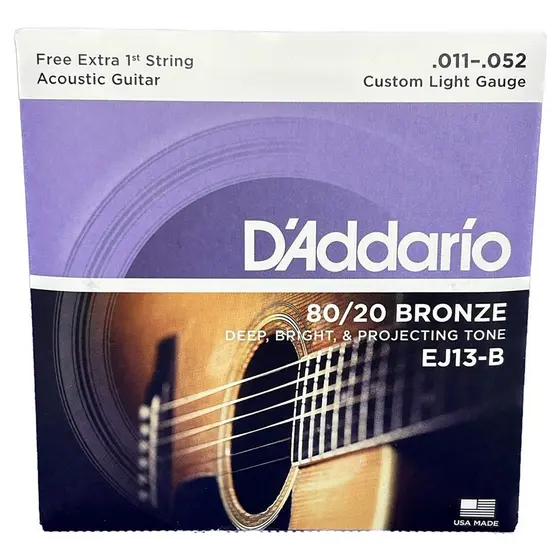 Encordoamento DAddario Violão EJ13-B Profissional Tensão 011 Bronze + 1 corda