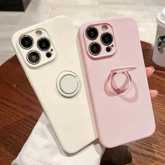 Capa De Silicone De Cor Sólida Equipada Com Suporte De Anel Para iPhone 15 14 13 12 11 Pro Max Plus X XS Xr 7 8