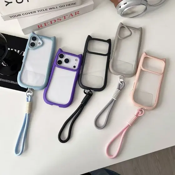 Capa De Telefone Rígida De Acrílico Transparente Com Orelhas De Gato Grátis Para IPhone 17 16 15 14 13 12 11 Pro Max