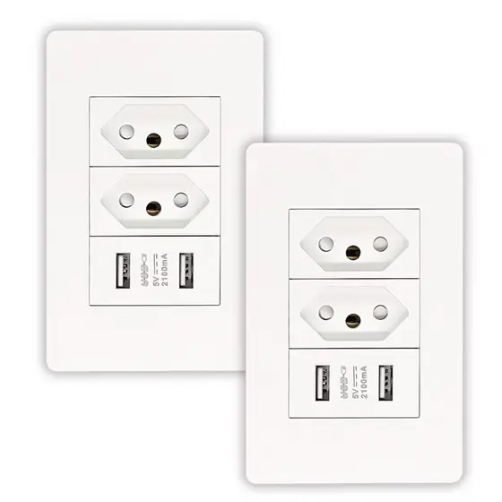 Kit 2 Tomada Usb Parede Duo Bivolt Dupla Conjunto Carregador Alimentação-envio imediato