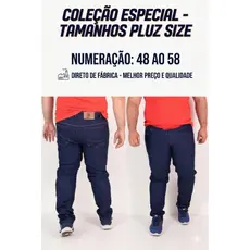 Calça Jeans Masculina Plus Size Clássica Azul Escuro Premium Corte Reto/Slim G1G2G3 48/50/52/54/56/58