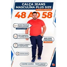 Calça Jeans Masculina Plus Size Elastano Do 48 Ao 58 Premium Confortável Skinny Reta Moda Masculina