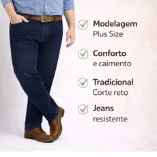 Calça Jeans Masculina Plus Size Elastano Lycra Premium Tamanho Grande 48 ao 58  Reto Confortável