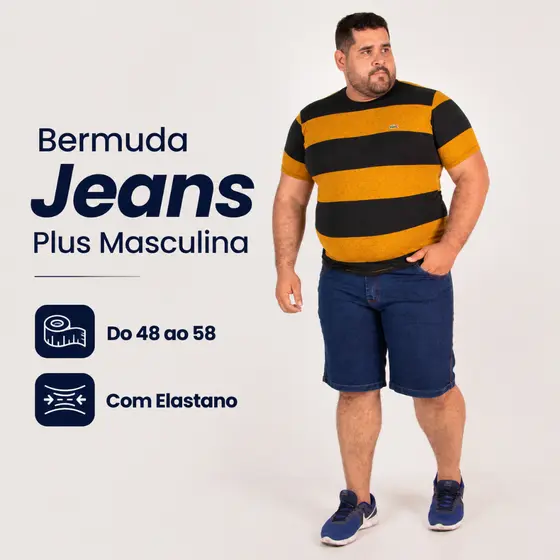Bermuda Masculina Plus Jeans Azul Escuro  - Conforto e Estilo com Lycra