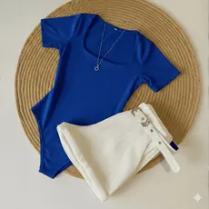 Kit Conjunto 1 Body Gola QUADRADA Colors + Short BRANCO em Alfaiataria com cinto Moda Blogueira Tendencia 2026