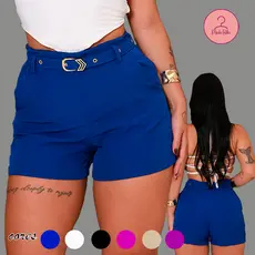 Short Feminino Estiloso Alfaiataria Elegante com Bolsos Acompanha Cinto Tendência Verão Envio Rapido