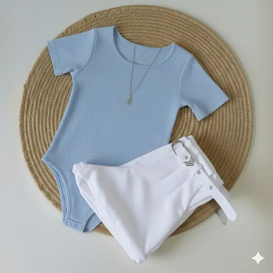 Kit Conjunto 1 Body Gola CARECA CANOA Colors + Short BRANCO em Alfaiataria com cinto Moda Blogueira Tendencia 2026