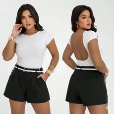 CONJUNTO SPORT 1 Body COSTA NUA + Short SPORT Alfaiataria com cinto