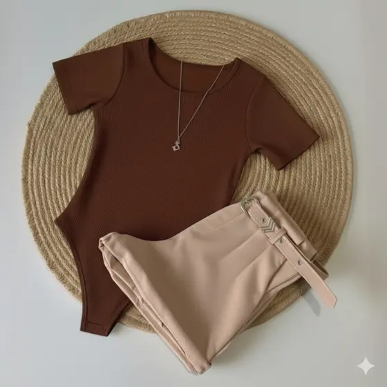 Kit Conjunto 1 Body Gola CARECA CANOA Neutra  + Short Neutro em Alfaiataria com cinto Moda Blogueira Tendencia 2026
