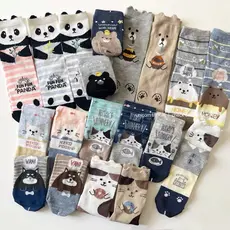 KIT 3-12 Pares Meias Infantis Algodão  Fofas com Orelhinhas - Estampas Divertidas (2-10 anos)