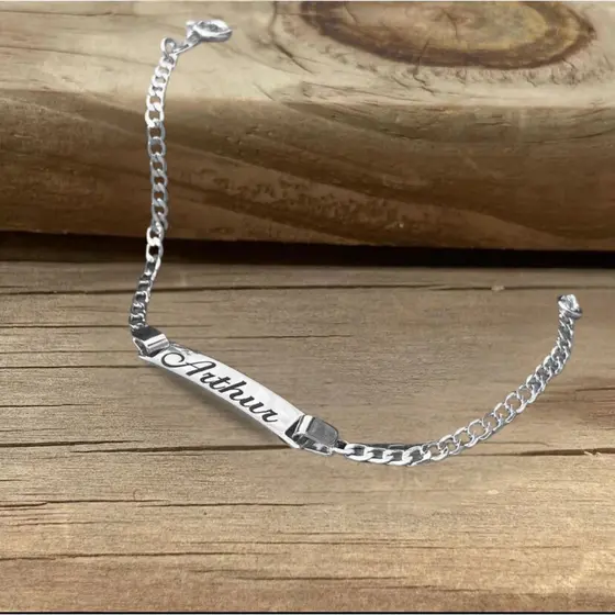 Pulseira Personalizada Bebê Nome Gravado Banhado Prata 925