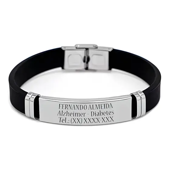 Pulseira Personalizada Nome Data Casal Identificação Idoso