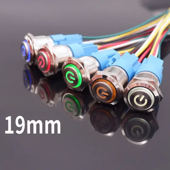 Botões De 19mm Luzes Led Interruptores De Ignição Do Carro Botão De Partida Lâmpada De Arranque Auto-Travação Com Soquetes Cabeça Alta 12V 24V 220V