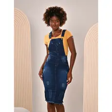 Jardineira Jeans Feminina Midi com Elastano Ata Qualidade Anagrom