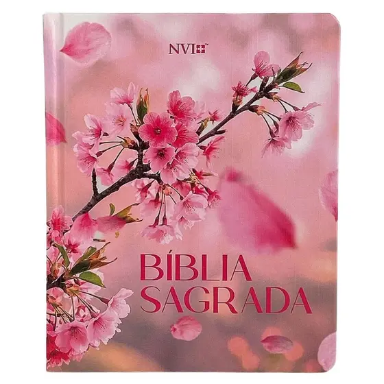 Bíblia Feminina Capa Dura Flor de Cerejeira NVI Compacta Delicada Perfeita para Presentear