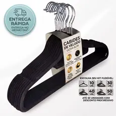 Kit 10, 20, 30, 40 e 50 Cabides De Veludo Preto Slim Antideslizante Ultrafino Rotação 360° Moderno