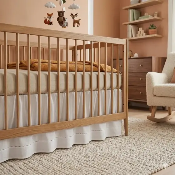 Saia De Berço Ponto Palito 02 Lados Enxoval Quarto Bebê para berço americano e nacional branco e palha