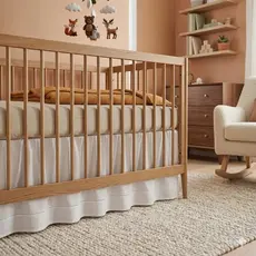 Saia De Berço Ponto Palito 02 Lados Enxoval Quarto Bebê para berço americano e nacional branco e palha