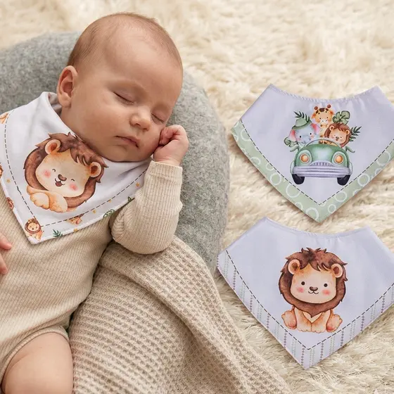 Babador para bebê menino menina kit com 3 peças temáticos impermeável babador bandana
