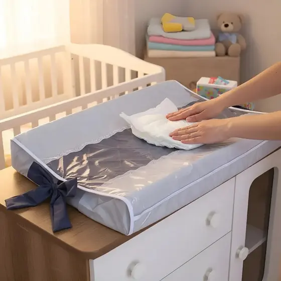 Trocador Anatômico de cômoda para bebê com renda plastificado com zíper maternidade