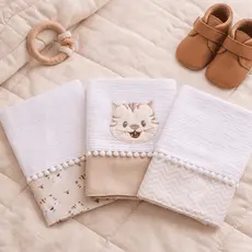 Kit Fraldas De Boca Paninho Para Bebê 3 Peças Menino 100% Algodão Gabriel Baby Store