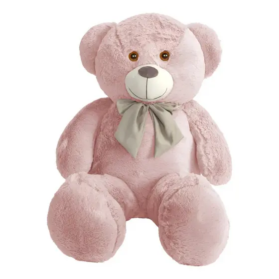 Urso Pelúcia Teddy Gigante Rose 1,10m Com Laço Macio Antialérgico Presente Decoração Quarto Infantil