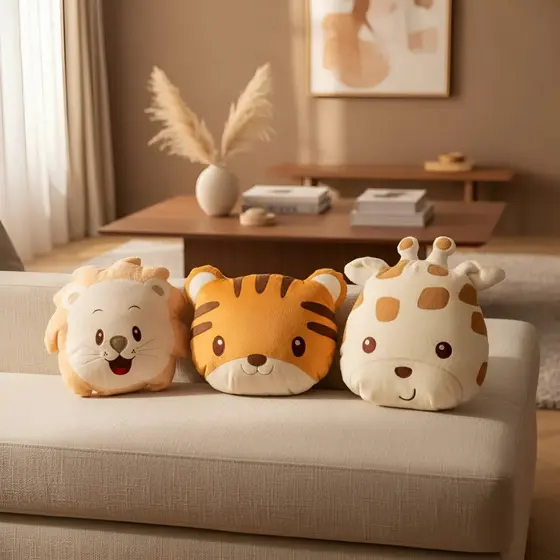 Almofadinhas Decorativas Quarto Bebê Safari Menino Kit 3 Peças Macias Para Berço Cama Infantil Luxo