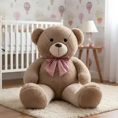 Urso Pelúcia Teddy Bear Cáqui 90cm Com Laço Presente Macio Decorativo Infantil Antialérgico Grande