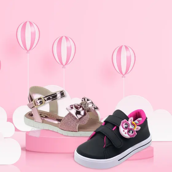 Kit  Sandália Glitter Rose e Tênis Menina Infantil Antiderrapante Estiloso Confortável