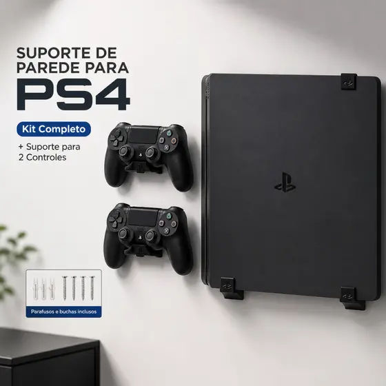 Suporte PS4 Slim Parede Com Suporte de Controle Kit
