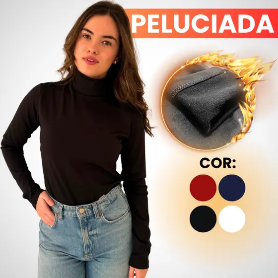 Blusa Feminina Cacharrel Peluciada Flanelada  Modeladora Grossa Suplex Manga Longa Gola Alta Premium