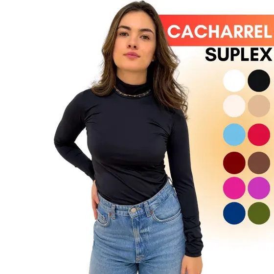 Blusa Feminina Cacharrel Manga Longa Gola Alta Segunda Pele Suplex Modeladora Inverno