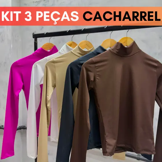 Blusa Feminina Cacharrel Kit 3, Kit 2 e Unidade Manga Longa Gola Alta Segunda Pele Suplex Modeladora Inverno