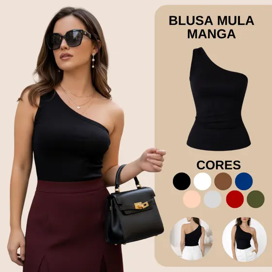 Blusa Feminina Mula Manca Canelada Elegante Ombro Só Assimétrica