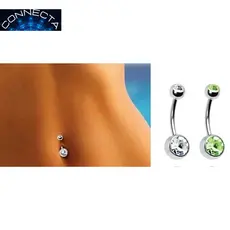 Piercing De Umbigo De cristal de aço Cirúrgico Duas Pedras Zircônia Moda