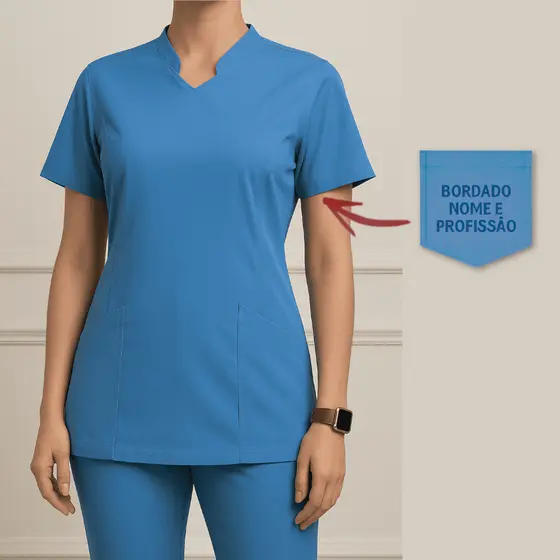 Scrub / Pijama Cirúrgico Decote + BORDADO NOME E PROFISSÃO INCLUSO