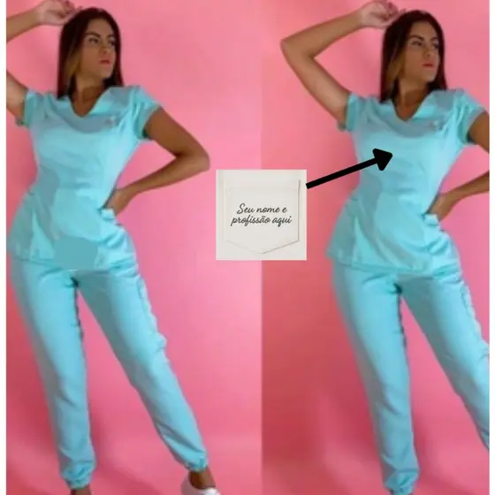 Scrub / Pijama Cirurgico Com Bolso Na Lateral na Calça + BORDADO NOME E PROFISSÃO INCLUSO