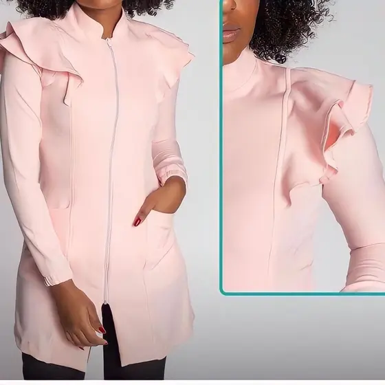 Jaleco Feminino Babado e Zíper
