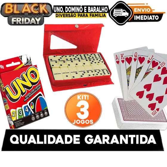 KIT 3 Jogos - UNO, Dominó e Baralho otimo custo beneficio
