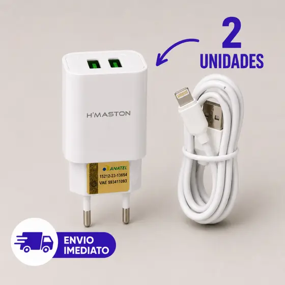 Carregador Turbo IPhone Fonte + Cabo Original 2 USB Carregamento Super Rápido 110/220v