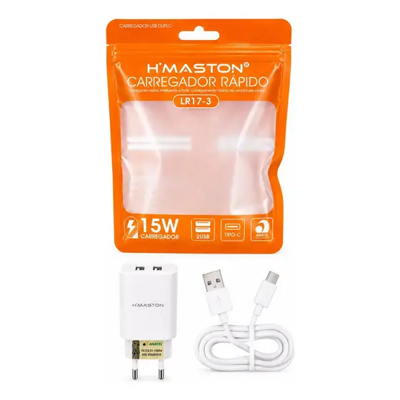 Carregador Turbo 15w Hmaston + Cabo Usb Para Usb-c Rapido