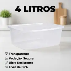 Kit Potes 4L com Tampa Transparente Multiuso Armazenamento de Alimentos Geladeira Freezer