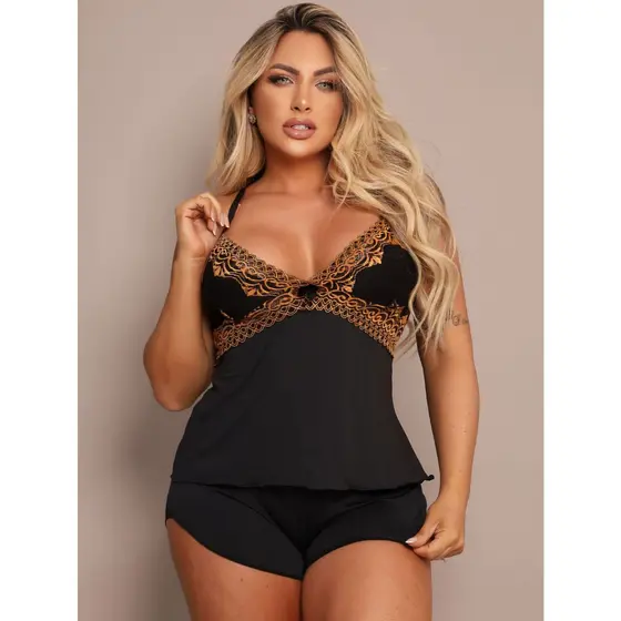 Pijama Baby Doll Short Renda Luxo Confortável Sensual Leve