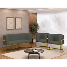 Kit 2 Poltronas + Sofá 2 Lugares para Recepção Gold Veludo