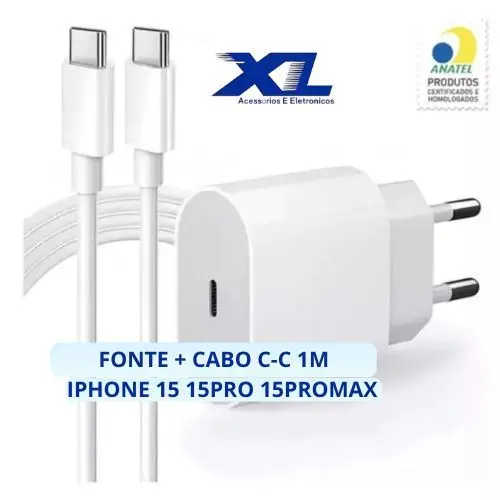 Carregador IPhone 15 Pro Max / 15 / 15 Pro / 15 Plus Completo USB C Tipo C 25w Fonte Turbo Tomada Cabo USB-C